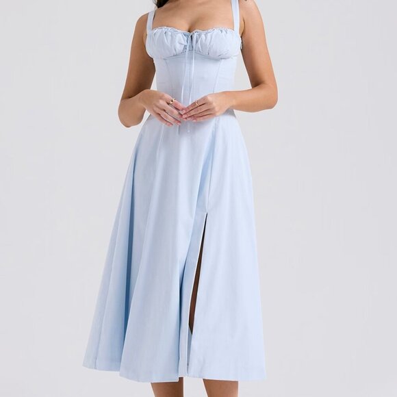 HOUSE OF CB 'Carmen' Soft Blue Cotton Bustier Sundress NWOT - Picture 4 of 9